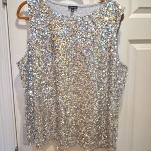 Talbots Silver Sequin Sleeveless Tank Top